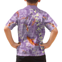Purple Palaka Hawaiian And Japanese Kid Hawaiian Shirt Sakura Lei With Koi Fish - Polynesian Pride