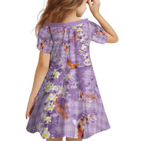 Purple Palaka Hawaiian And Japanese Kid Short Sleeve Dress Sakura Lei With Koi Fish DT05 - Polynesian Pride