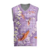 Purple Palaka Hawaiian And Japanese Christmas Knitted V-Neck Vest Sakura Lei With Koi Fish DT05 Purple - Polynesian Pride
