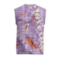 Purple Palaka Hawaiian And Japanese Christmas Knitted V-Neck Vest Sakura Lei With Koi Fish DT05 - Polynesian Pride