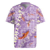 Purple Palaka Hawaiian And Japanese Rugby Jersey Sakura Lei With Koi Fish DT05 Purple - Polynesian Pride