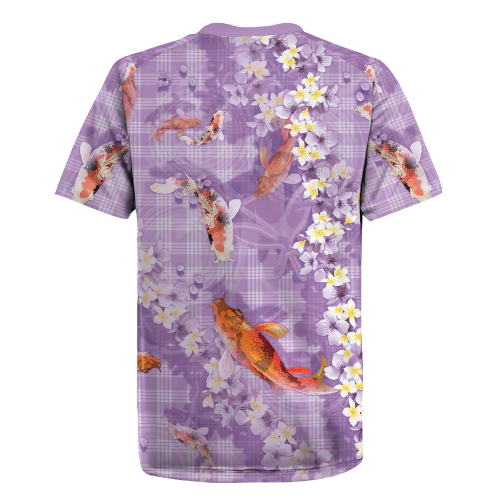 Purple Palaka Hawaiian And Japanese Rugby Jersey Sakura Lei With Koi Fish DT05 - Polynesian Pride
