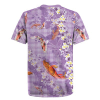 Purple Palaka Hawaiian And Japanese Rugby Jersey Sakura Lei With Koi Fish DT05 - Polynesian Pride