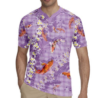 Purple Palaka Hawaiian And Japanese Rugby Jersey Sakura Lei With Koi Fish DT05 - Polynesian Pride