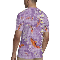 Purple Palaka Hawaiian And Japanese Rugby Jersey Sakura Lei With Koi Fish DT05 - Polynesian Pride