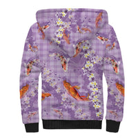 Purple Palaka Hawaiian And Japanese Sherpa Hoodie Sakura Lei With Koi Fish DT05 - Polynesian Pride