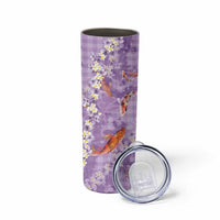 Purple Palaka Hawaiian And Japanese Skinny Tumbler Sakura Lei With Koi Fish DT05 - Polynesian Pride