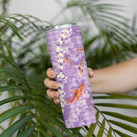 Purple Palaka Hawaiian And Japanese Skinny Tumbler Sakura Lei With Koi Fish DT05 - Polynesian Pride