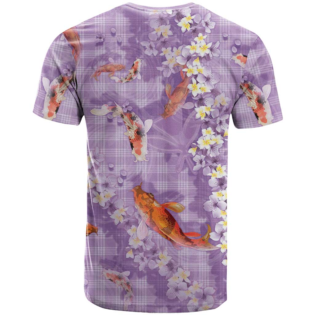 Purple Palaka Hawaiian And Japanese T Shirt Sakura Lei With Koi Fish DT05 - Polynesian Pride