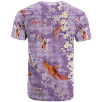 Purple Palaka Hawaiian And Japanese T Shirt Sakura Lei With Koi Fish DT05 - Polynesian Pride