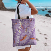 Purple Palaka Hawaiian And Japanese Tote Bag Sakura Lei With Koi Fish DT05 - Polynesian Pride