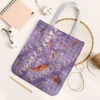 Purple Palaka Hawaiian And Japanese Tote Bag Sakura Lei With Koi Fish DT05 White Strap One Size Purple - Polynesian Pride