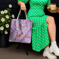 Purple Palaka Hawaiian And Japanese Tote Bag Sakura Lei With Koi Fish DT05 - Polynesian Pride