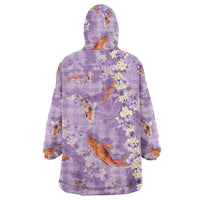 Purple Palaka Hawaiian And Japanese Wearable Blanket Hoodie Sakura Lei With Koi Fish DT05 - Polynesian Pride