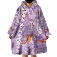 Purple Palaka Hawaiian And Japanese Wearable Blanket Hoodie Sakura Lei With Koi Fish DT05 - Polynesian Pride