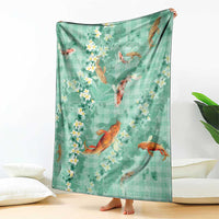 Green Palaka Hawaiian And Japanese Blanket Sakura Lei With Koi Fish DT05 - Polynesian Pride