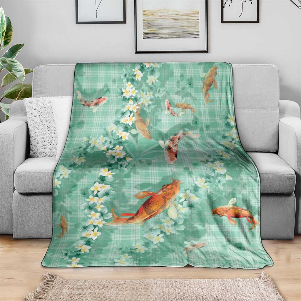 Green Palaka Hawaiian And Japanese Blanket Sakura Lei With Koi Fish DT05 - Polynesian Pride