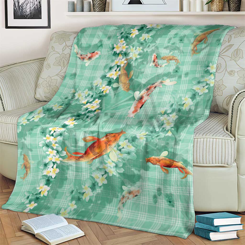 Green Palaka Hawaiian And Japanese Blanket Sakura Lei With Koi Fish DT05 - Polynesian Pride