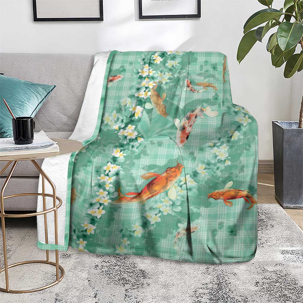 Green Palaka Hawaiian And Japanese Blanket Sakura Lei With Koi Fish DT05 - Polynesian Pride
