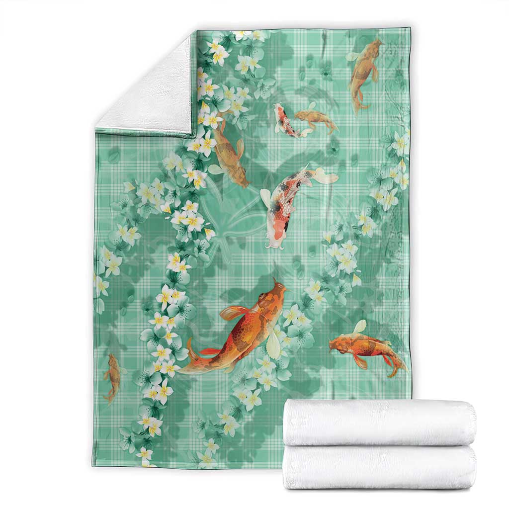 Green Palaka Hawaiian And Japanese Blanket Sakura Lei With Koi Fish DT05 - Polynesian Pride