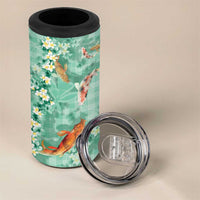 Green Palaka Hawaiian And Japanese 4 in 1 Can Cooler Tumbler Sakura Lei With Koi Fish DT05 - Polynesian Pride