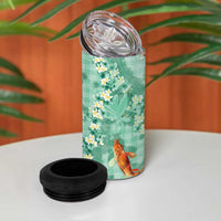 Green Palaka Hawaiian And Japanese 4 in 1 Can Cooler Tumbler Sakura Lei With Koi Fish DT05 - Polynesian Pride