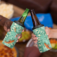 Green Palaka Hawaiian And Japanese 4 in 1 Can Cooler Tumbler Sakura Lei With Koi Fish DT05 - Polynesian Pride