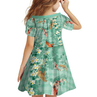 Green Palaka Hawaiian And Japanese Family Matching Off Shoulder Maxi Dress and Hawaiian Shirt Sakura Lei With Koi Fish DT05 - Polynesian Pride