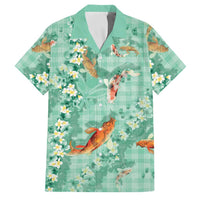 Green Palaka Hawaiian And Japanese Family Matching Off Shoulder Short Dress and Hawaiian Shirt Sakura Lei With Koi Fish DT05 Dad's Shirt - Short Sleeve Green - Polynesian Pride
