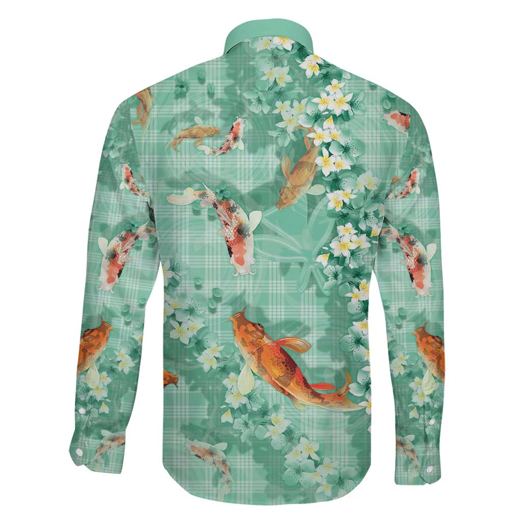 Green Palaka Hawaiian And Japanese Family Matching Summer Maxi Dress and Hawaiian Shirt Sakura Lei With Koi Fish DT05 - Polynesian Pride