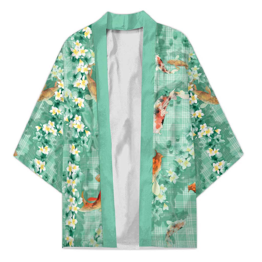 Green Palaka Hawaiian And Japanese Kimono Sakura Lei With Koi Fish DT05 Unisex Green - Polynesian Pride