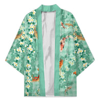 Green Palaka Hawaiian And Japanese Kimono Sakura Lei With Koi Fish DT05 Unisex Green - Polynesian Pride