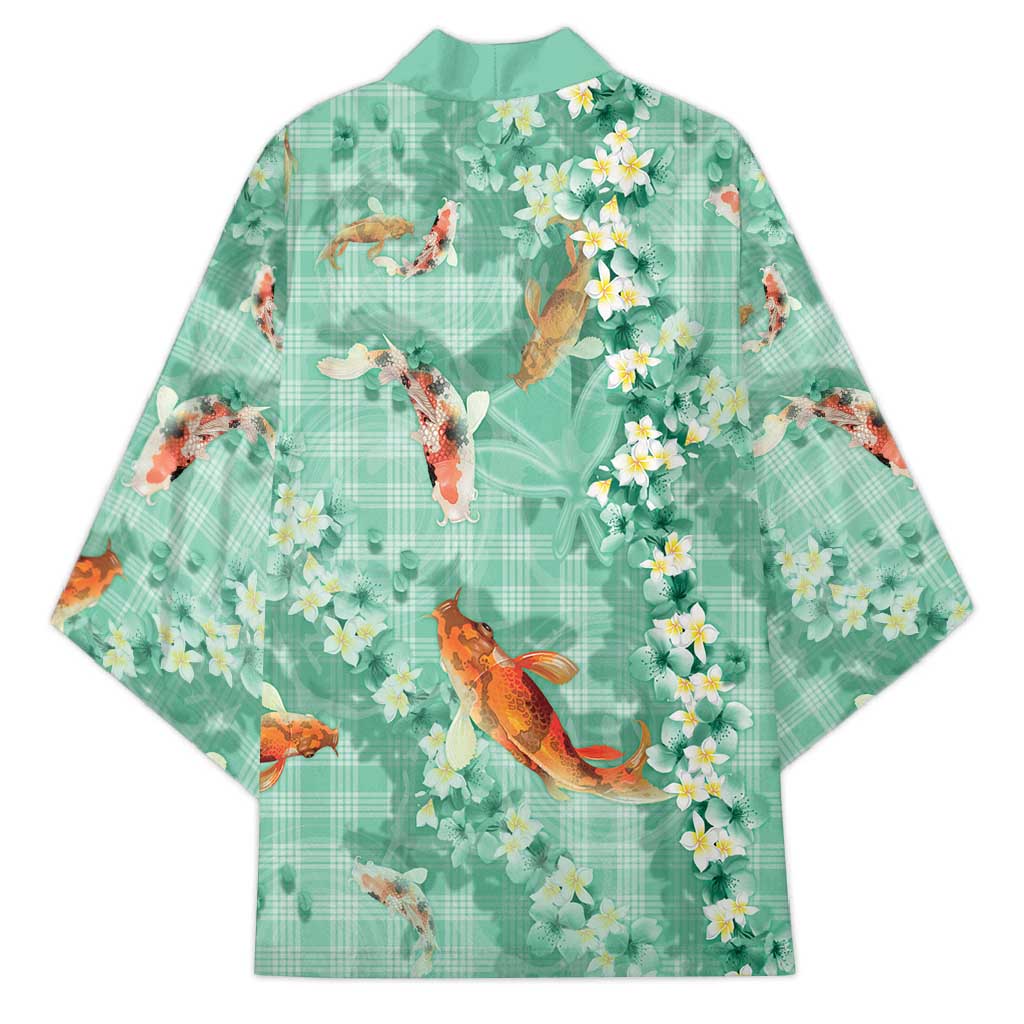 Green Palaka Hawaiian And Japanese Kimono Sakura Lei With Koi Fish DT05 - Polynesian Pride
