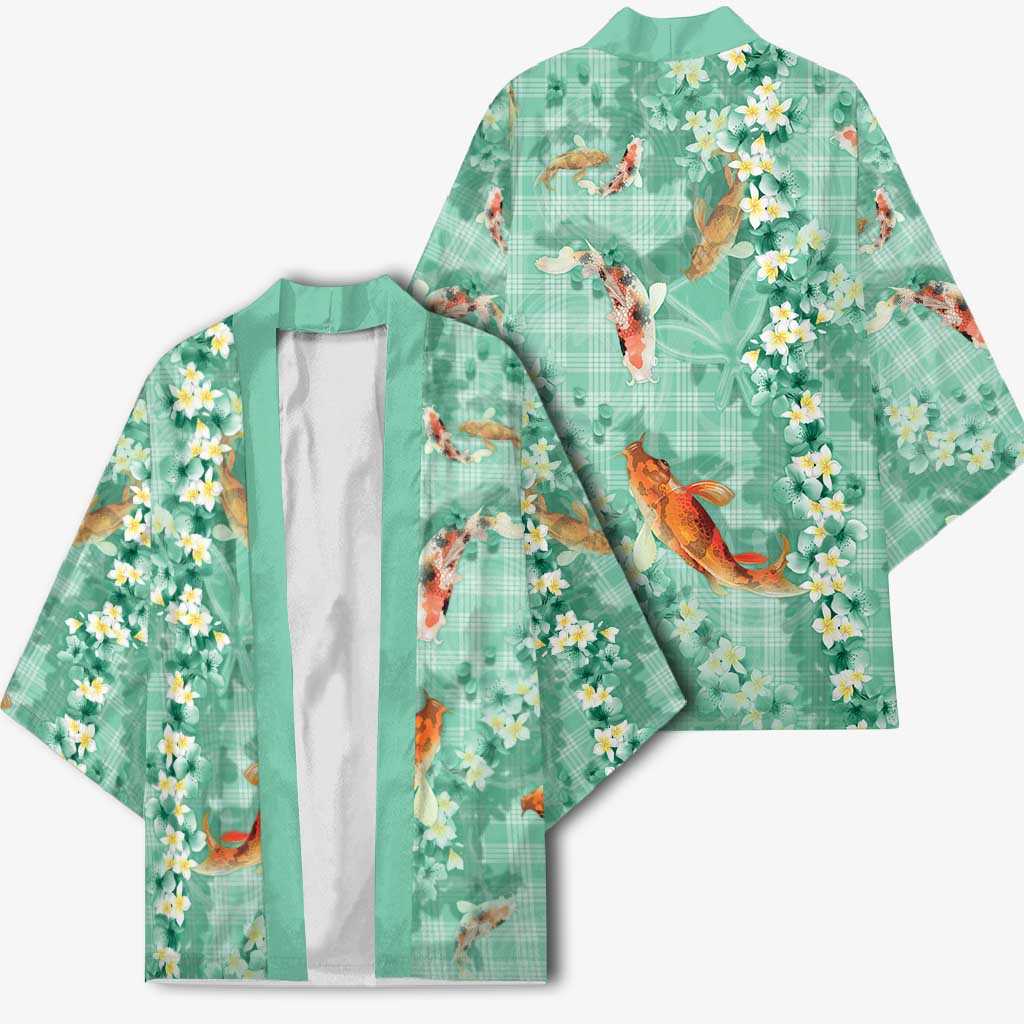 Green Palaka Hawaiian And Japanese Kimono Sakura Lei With Koi Fish DT05 - Polynesian Pride