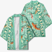 Green Palaka Hawaiian And Japanese Kimono Sakura Lei With Koi Fish DT05 - Polynesian Pride