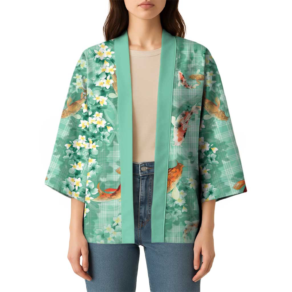 Green Palaka Hawaiian And Japanese Kimono Sakura Lei With Koi Fish DT05 - Polynesian Pride