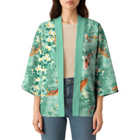 Green Palaka Hawaiian And Japanese Kimono Sakura Lei With Koi Fish DT05 - Polynesian Pride