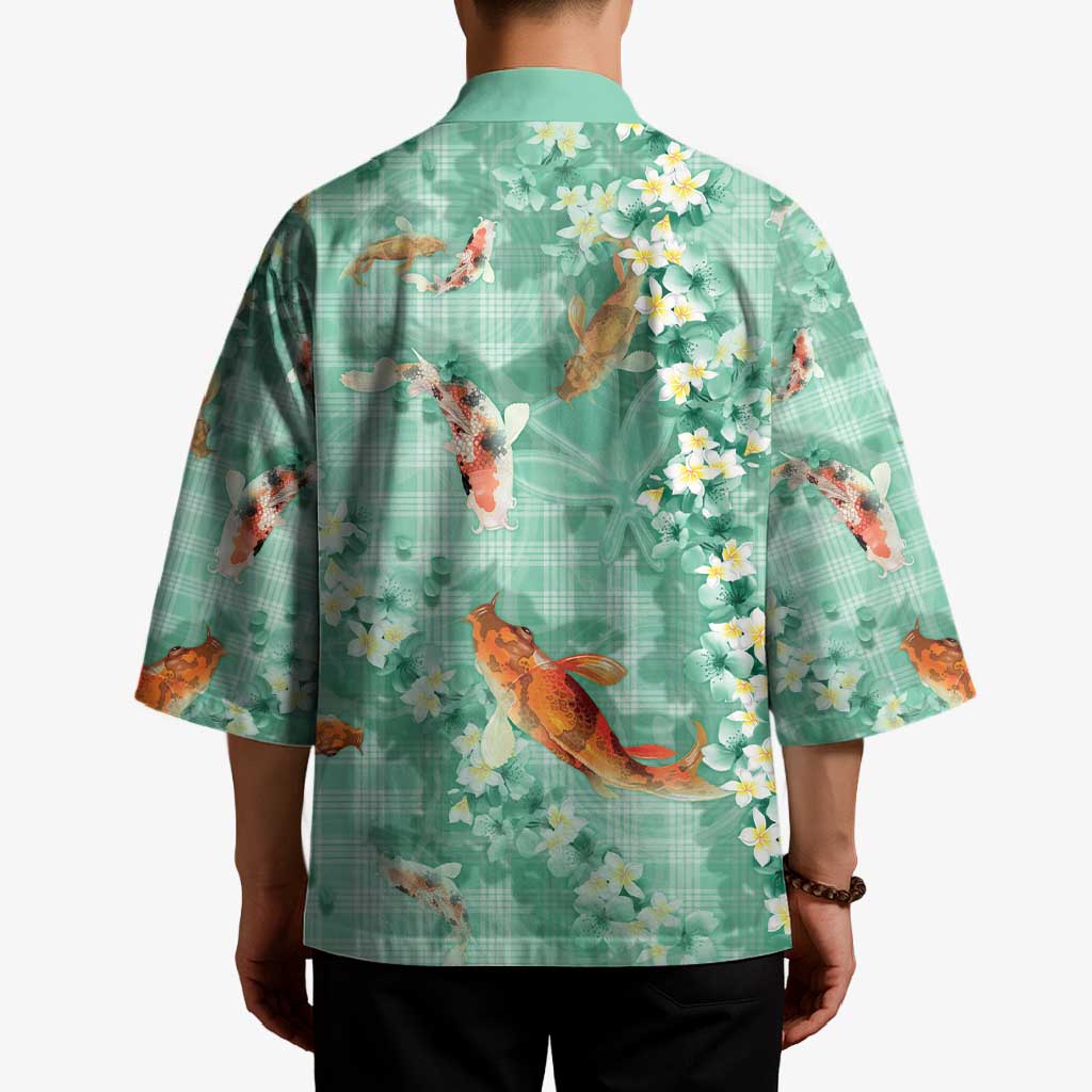 Green Palaka Hawaiian And Japanese Kimono Sakura Lei With Koi Fish DT05 - Polynesian Pride