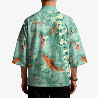 Green Palaka Hawaiian And Japanese Kimono Sakura Lei With Koi Fish DT05 - Polynesian Pride