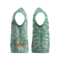 Green Palaka Hawaiian And Japanese Christmas Knitted V-Neck Vest Sakura Lei With Koi Fish DT05 - Polynesian Pride