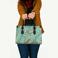 Green Palaka Hawaiian And Japanese Leather Bag Sakura Lei With Koi Fish DT05 - Polynesian Pride