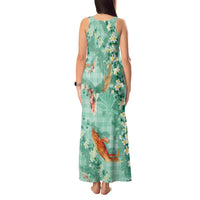 Green Palaka Hawaiian And Japanese Tank Maxi Dress Sakura Lei With Koi Fish - Polynesian Pride