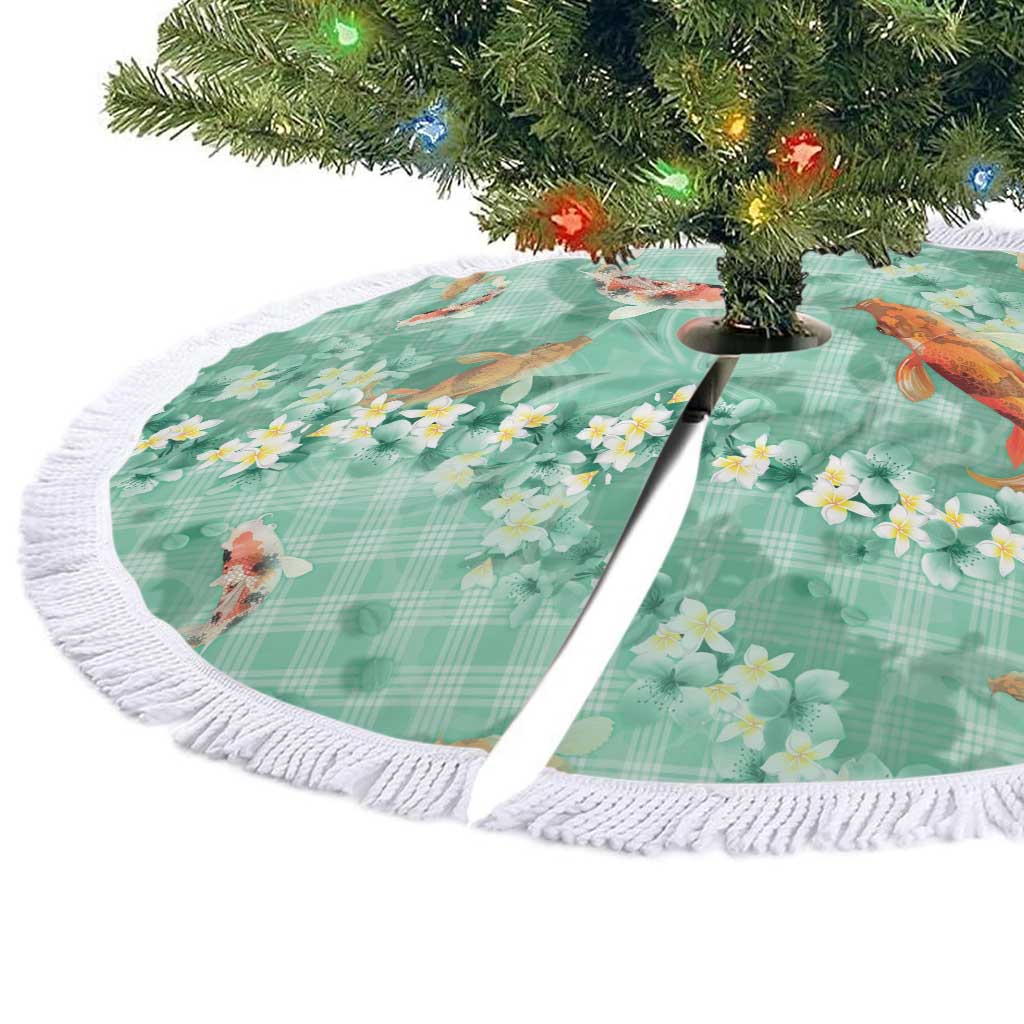 Green Palaka Hawaiian And Japanese Tree Skirt Sakura Lei With Koi Fish DT05 - Polynesian Pride