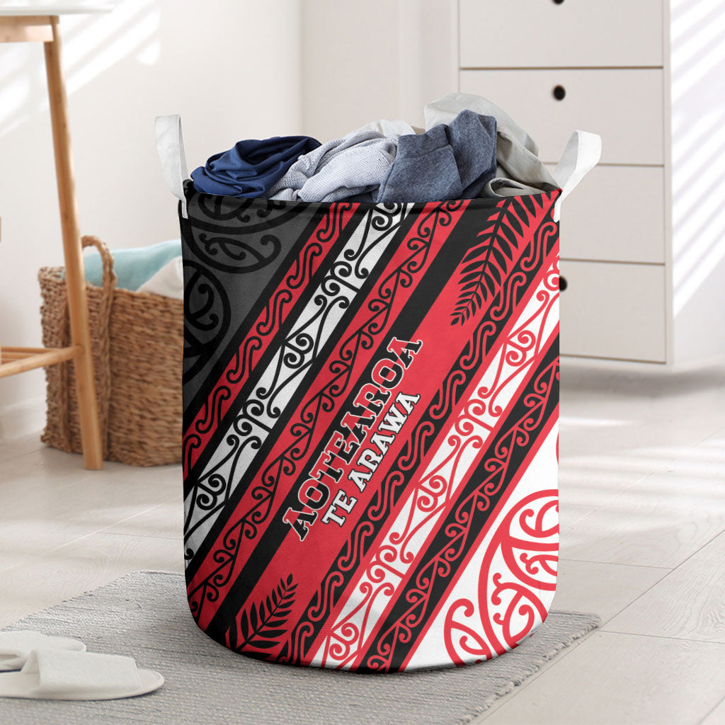 Aotearoa Te Arawa Laundry Basket New Zealand Maori Tribal Fern Pattern DT05 Red - Polynesian Pride