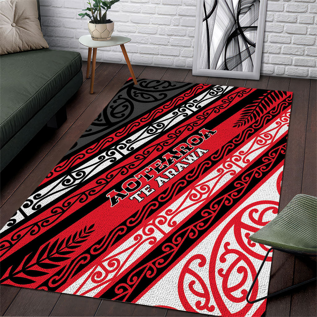 Aotearoa Te Arawa Area Rug New Zealand Maori Tribal Fern Pattern DT05 Red - Polynesian Pride
