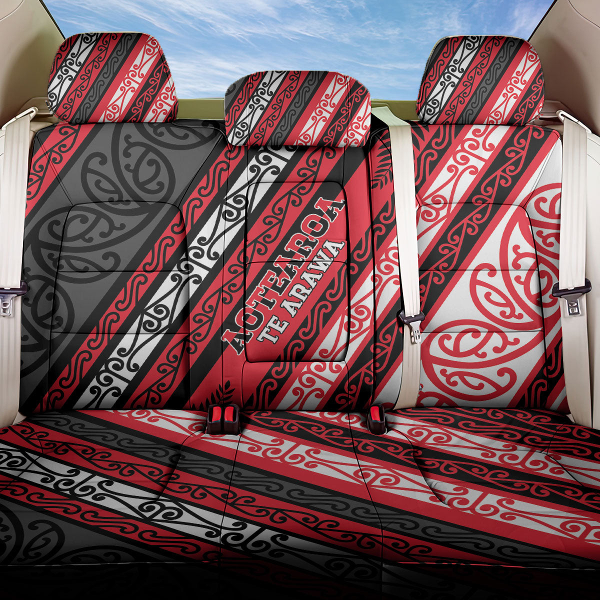 Aotearoa Te Arawa Back Car Seat Cover New Zealand Maori Tribal Fern Pattern DT05 One Size Red - Polynesian Pride
