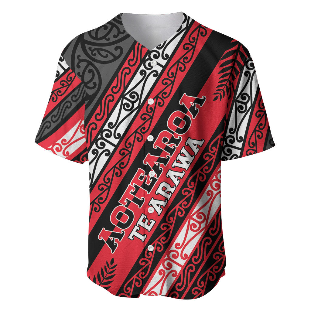 Personalised Aotearoa Te Arawa Baseball Jersey New Zealand Maori Tribal Fern Pattern DT05 Red - Polynesian Pride