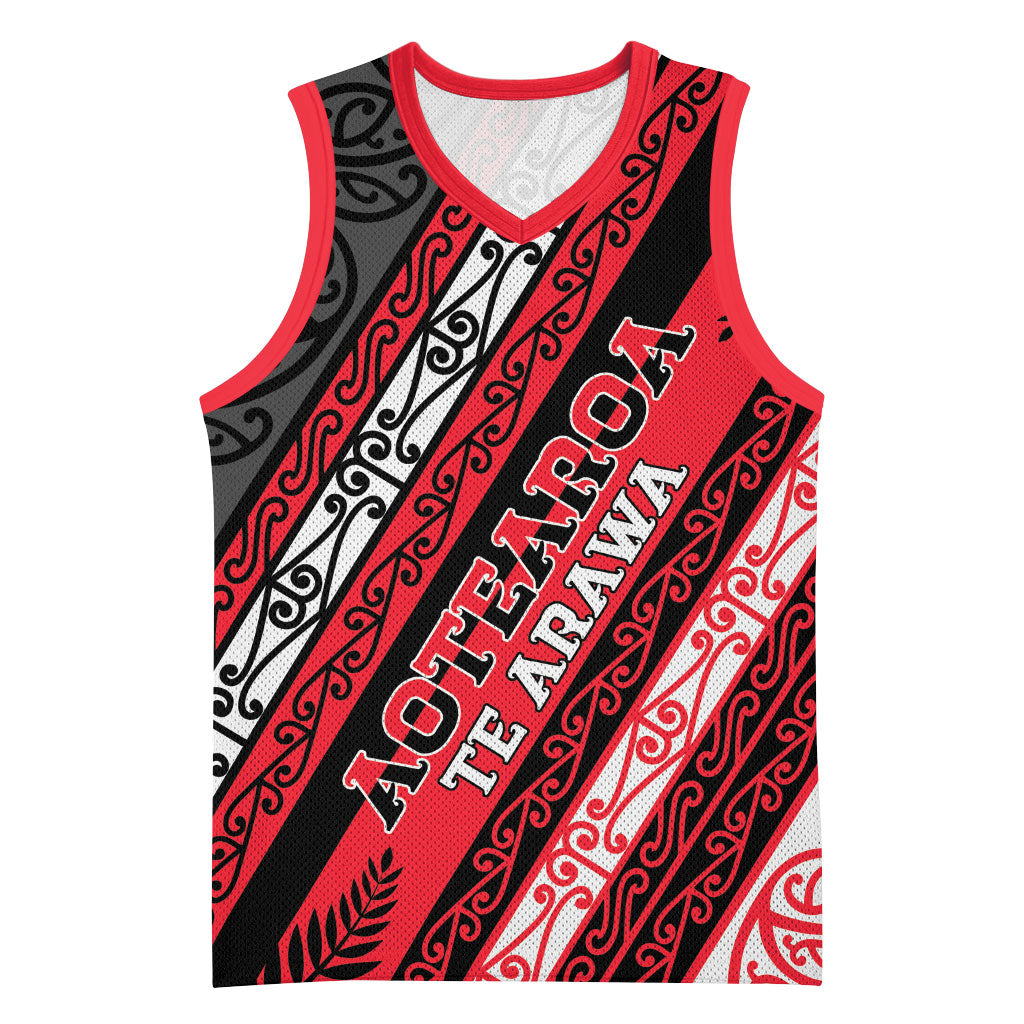 Personalised Aotearoa Te Arawa Basketball Jersey New Zealand Maori Tribal Fern Pattern DT05 Unisex Red - Polynesian Pride