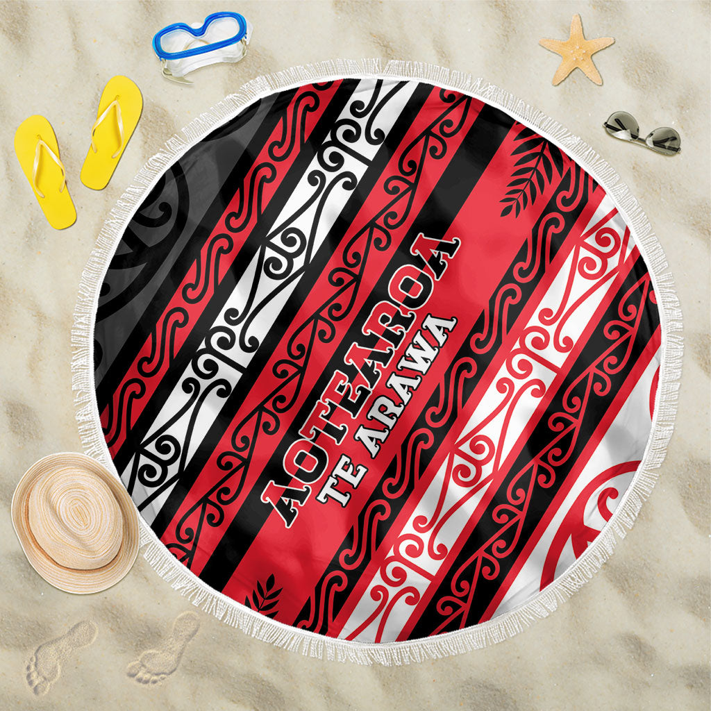 Aotearoa Te Arawa Beach Blanket New Zealand Maori Tribal Fern Pattern DT05 One Size 150cm Red - Polynesian Pride