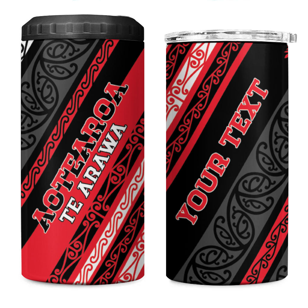 Personalised Aotearoa Te Arawa 4 in 1 Can Cooler Tumbler New Zealand Maori Tribal Fern Pattern DT05 One Size: 16 oz Red - Polynesian Pride